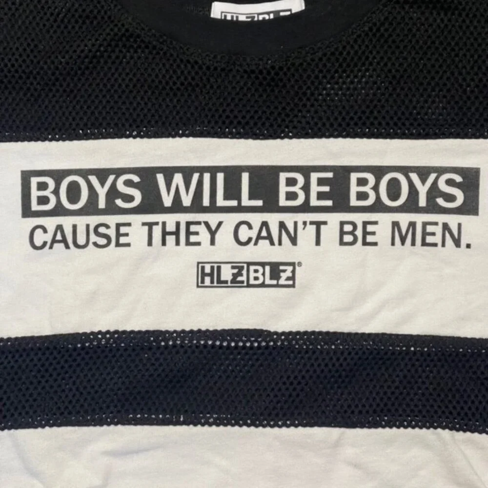 HLZBLZ Women Crop Top Boys Will Be Boys Black White Color Block Long Sleeve S - Picture 4 of 6